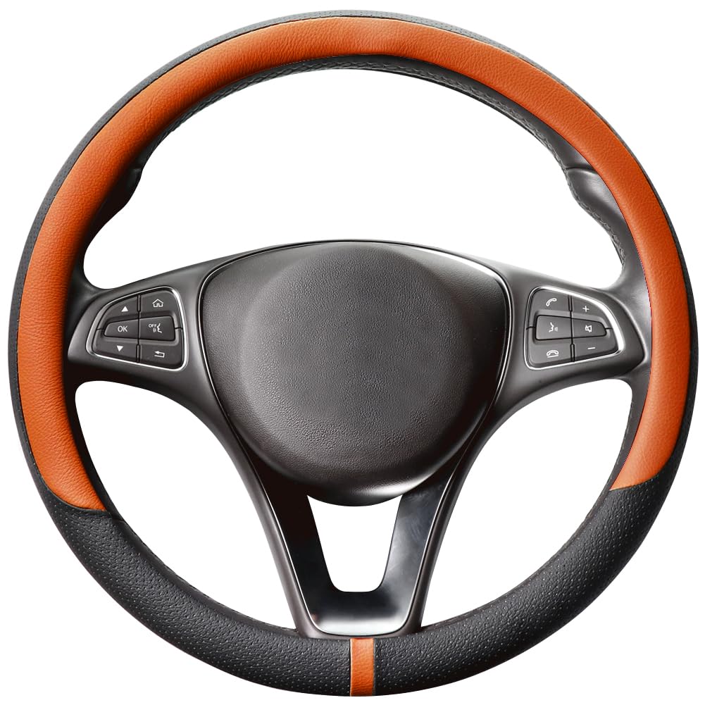 COFIT Microfiber Leather Steering Wheel Cover, Anti-slip Universal Protective Wrap, Car SUV Truck Interior Decor Accessories, Size M 37-38cm Grey and Black — view 17