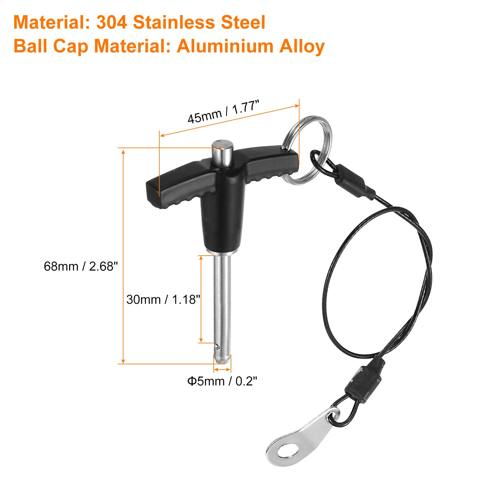 QUARKZMAN 2pz Pin di Blocco a Maniglia a T, 5mm x 30mm Lunghezza di Utilizzo in Acciaio Inossidabile Pin di Rilascio Rapido a Pulsante