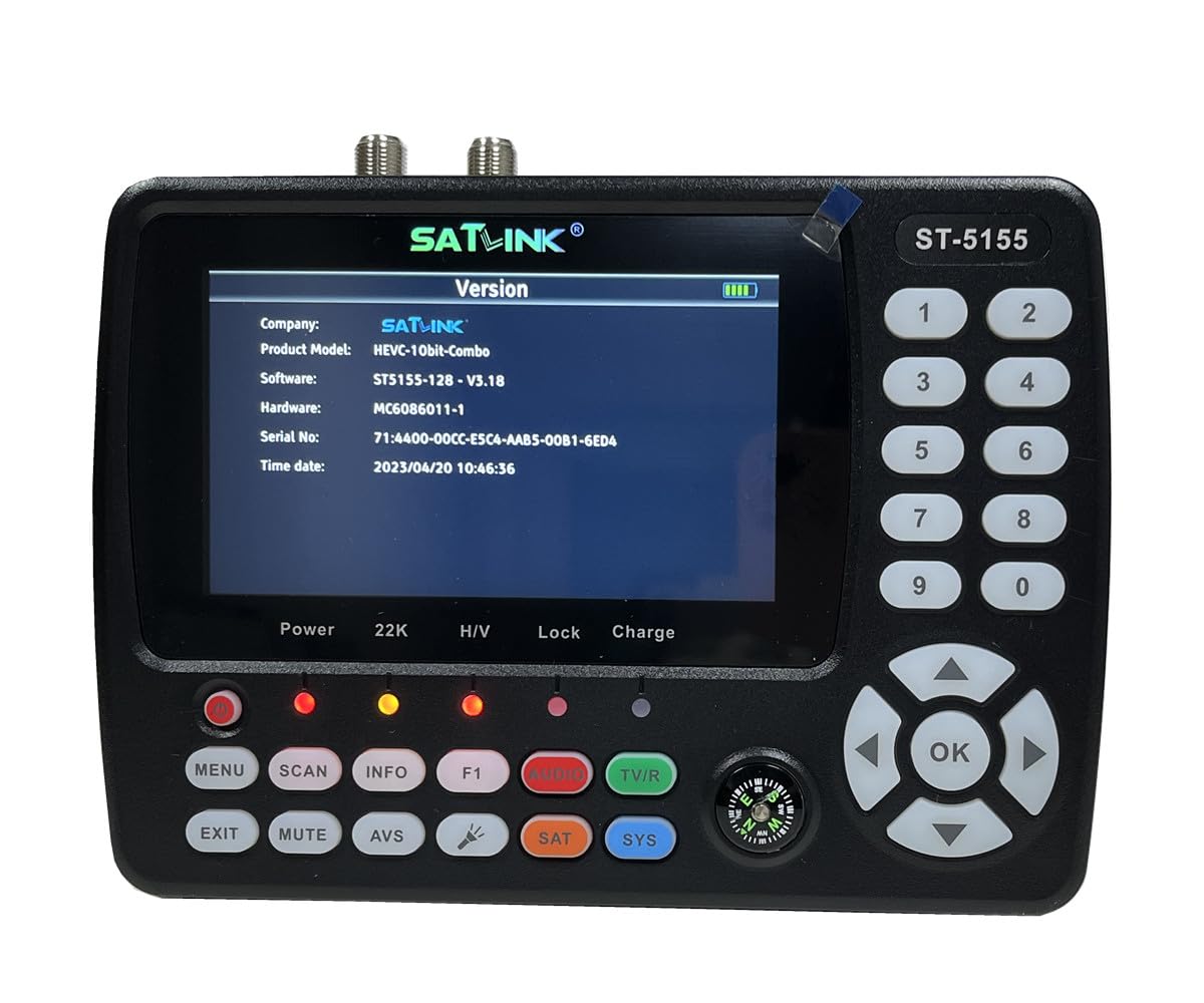 ST-5155 Misuratore di segnale via cavo satellitare e terrestre DVB-S/S2/T/T2/C Misuratore combinato Supporto HD 1080P MPEG-2/4 H.264/H.265 (10 bit), QPSK, 8PSK, 16APSK, 32APSK