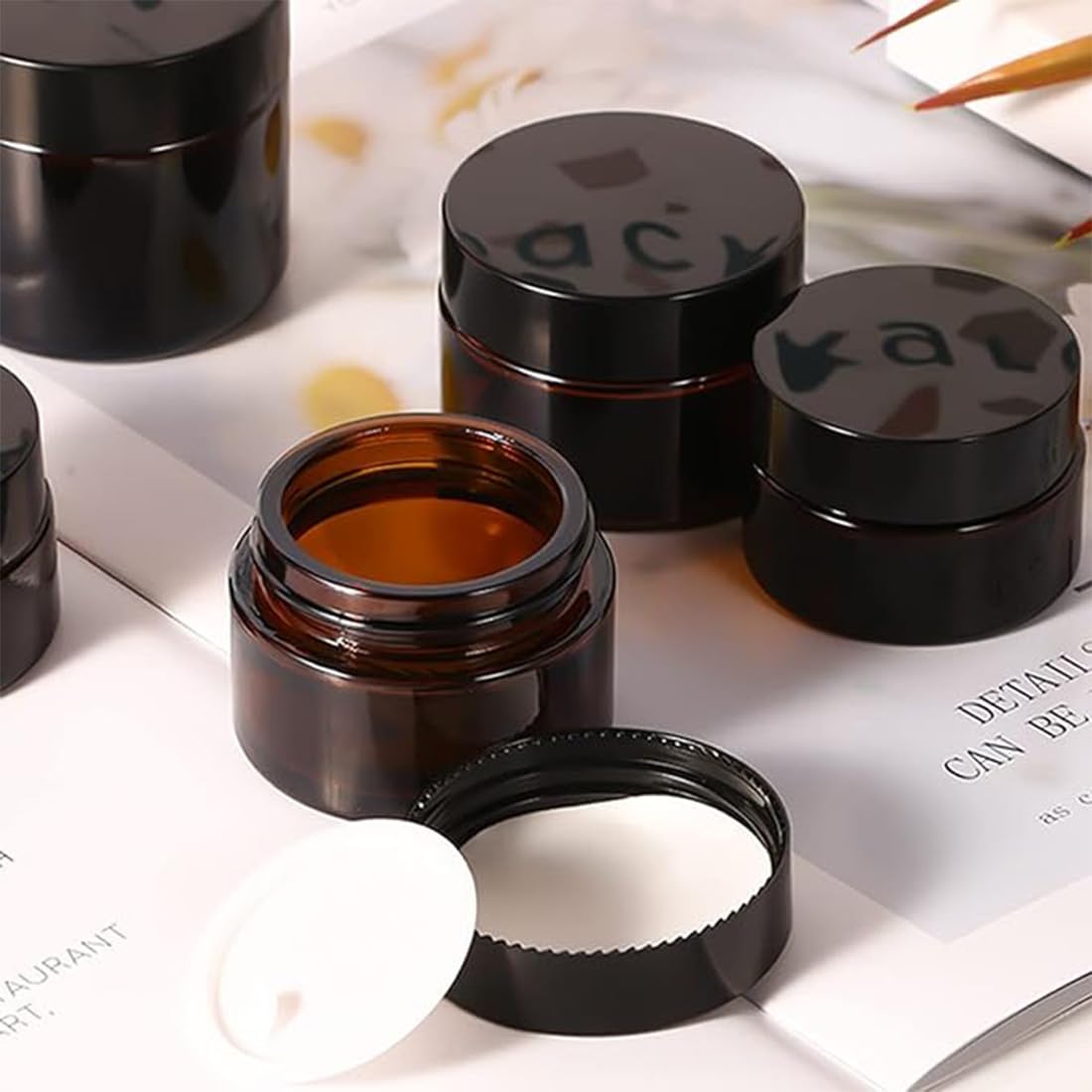 Aililong Confezione da 6 Barattoli per Crema, 50 ml, in Vetro Ambra e Trasparente, per Cosmetici, Lozioni, Unguenti, Oli Essenziali, Mini Candele