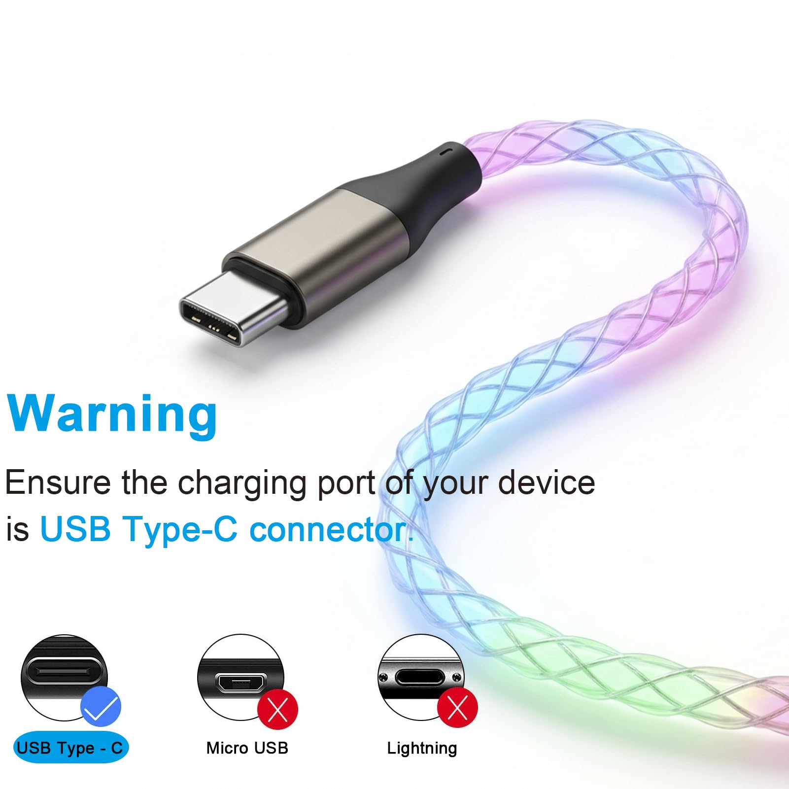 Kabel USB C, 0,9 m, szybkie ładowanie, ładowarka typu C, kompatybilna z iPhone 15, Samsung Galaxy S10, S9, S8 Plus, Note 10, 9, 8, LG V50, V40, G8, G7 (RGB)