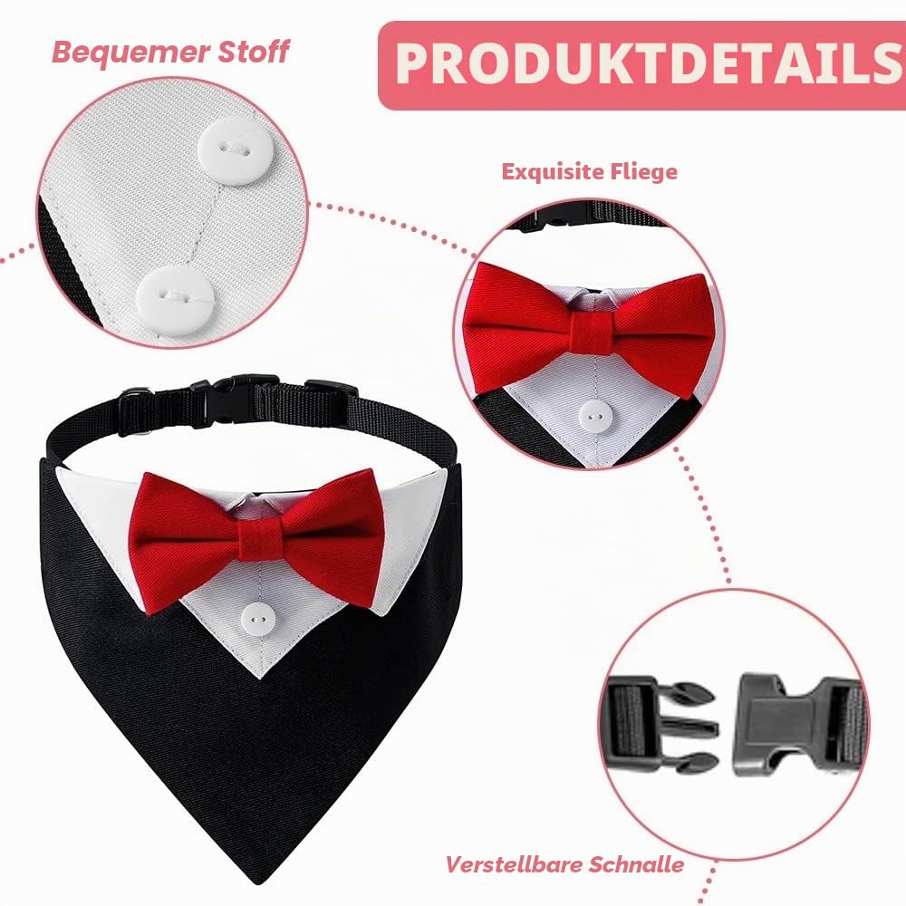 Hunde-Smoking-Fliege - Formelles Bandana Halsband, Verstellbares Smokinghalstuch Mit Fliege für Hunde und Katzen