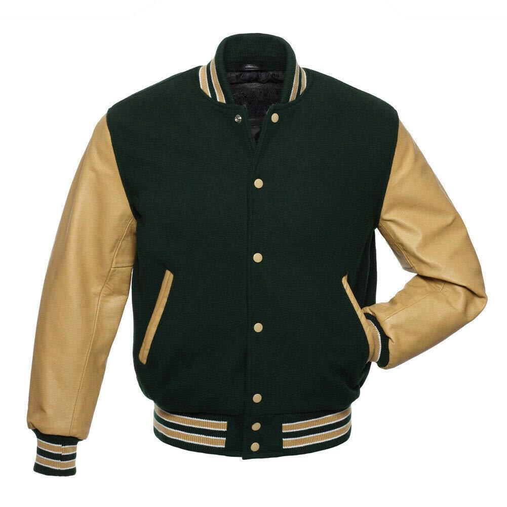 Naveed Elegante giacca universitaria Varsity Style, giacca in morbida lana e maniche in vera pelle, urbana, per autunno e inverno, per uomini e donne