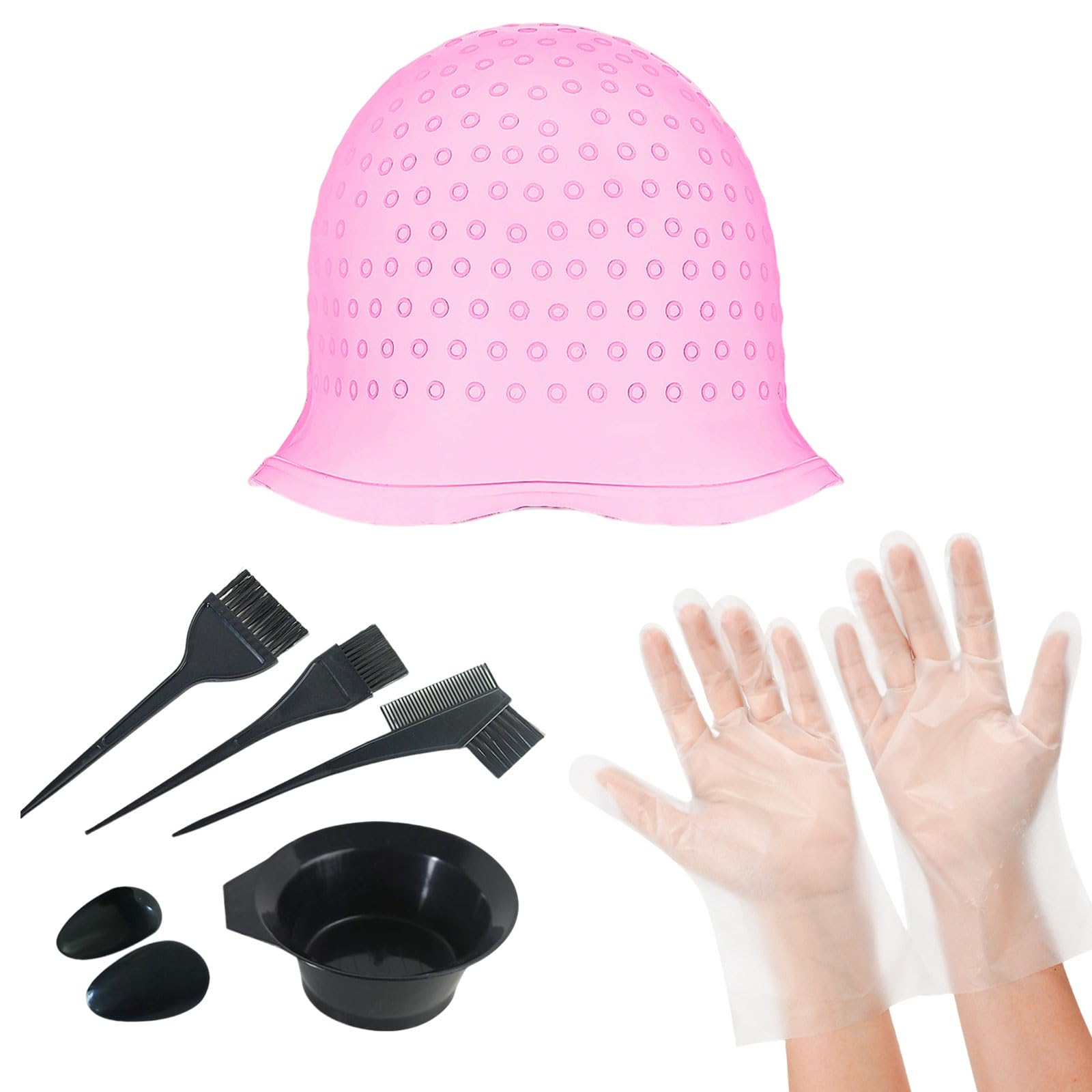 Cuffia per Meches in Silicone con Accessori, Set Capelli Fai da Te con Pennello e Guanti, Riutilizzabile per Donna e Ragazza, Facile da Usare per Colpi di Sole.