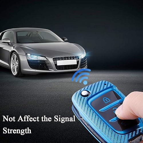 Miniatura 5 de SANRILY Funda para llave con tapa de 3 botones para Hyundai Solaris 2 i30 Kona 2017 2018 sin llave con diseño de fibra de carbono, TPU suave,