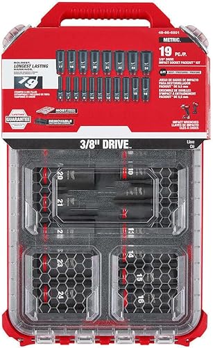 Compatible con Milwaukee 49-66-6801 Shock Wave 38" Impact Duty Socket MM Packout Set - 19 PC, Dimensiones (LxWxH) (in) 16.2 x 9.8 x 2.5 disponible en Yaxa Peru