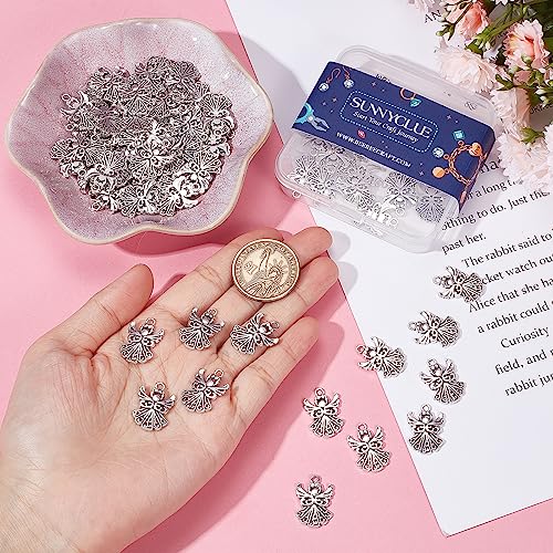 SUNNYCLUE 1 Box 100Pcs Angel Charms Tibetan Style Angels Charm Antique Silver Alloy Christmas Wing for jewellery Making DIY Keychain Earrings Easter Thanksgiving Party Favor Gift - Image 3
