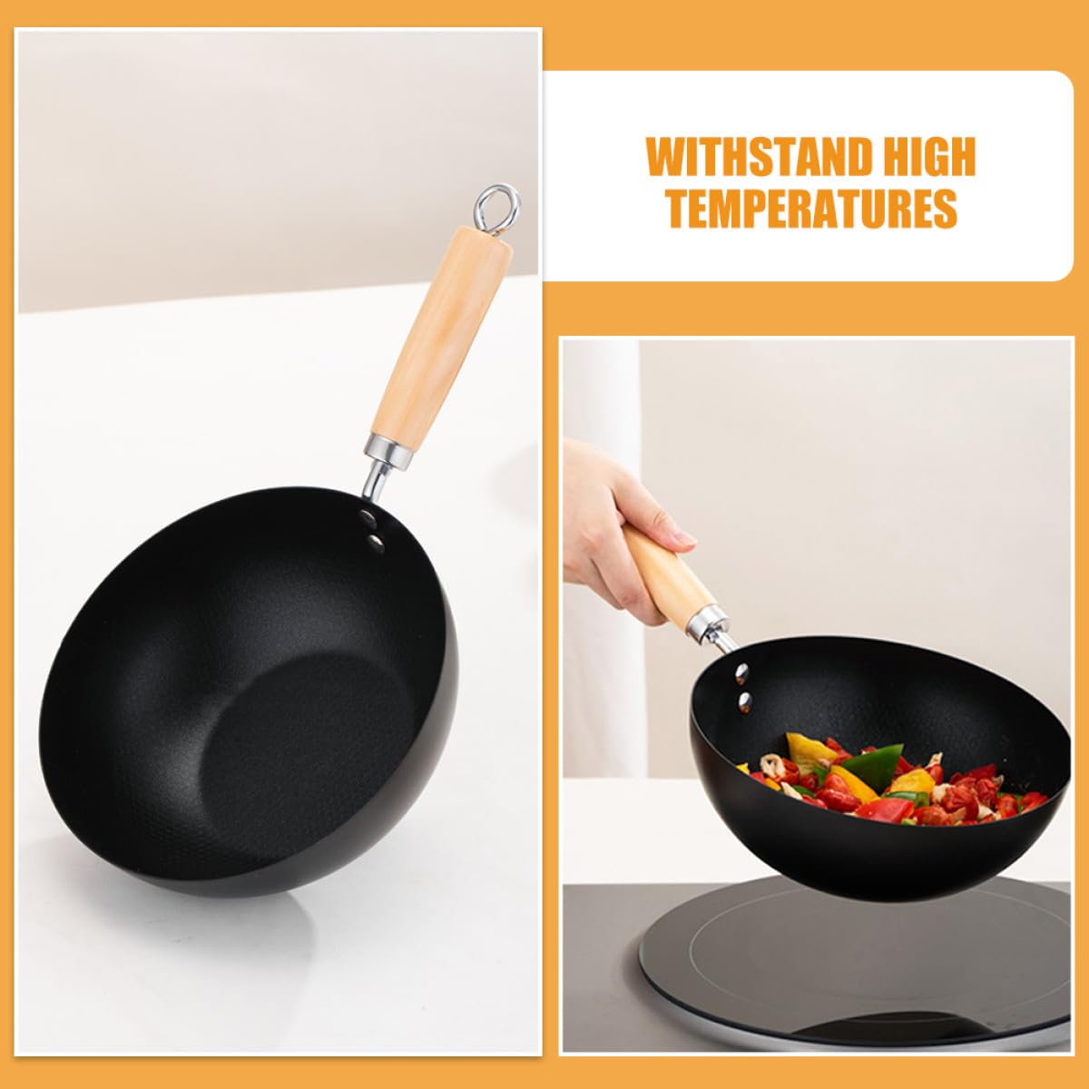 OSALADI Mini Padella Wok in Acciaio Inox 22 Cm Antiaderente senza Rivestimento con Manico Ergonomico, Padella per Uova e Cucina Quotidiana Adatta a Fornelli a Induzione a Gas, Accessorio