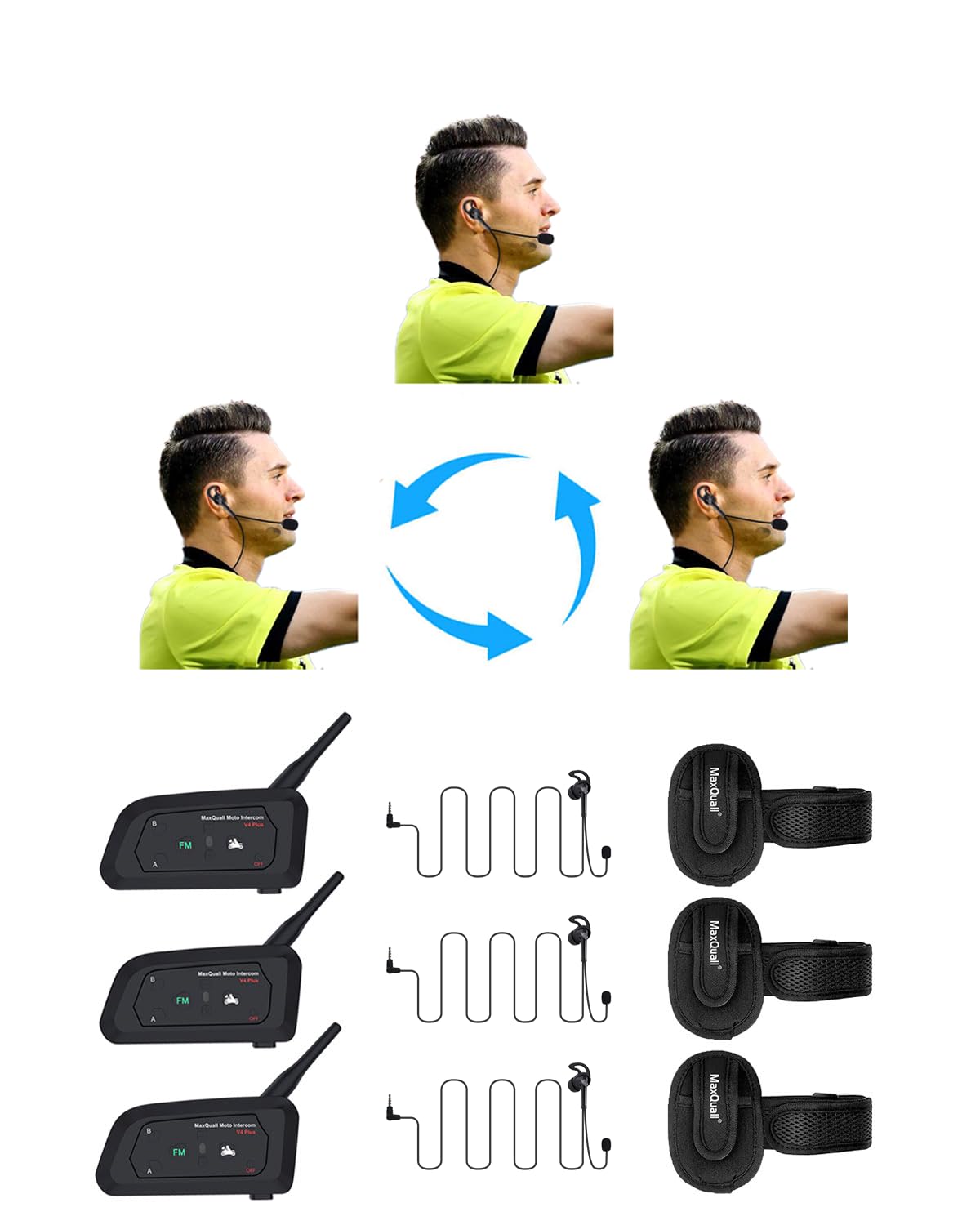 Schiedsrichter-Headset, Schiedsrichter-Kommunikationssystem-Sets für 3 Personen, Vollduplex, Fußball, kabellose Bluetooth-Headsets für offizielle Volleyball, Fußball, Fußball, Handballtrainer (3V4