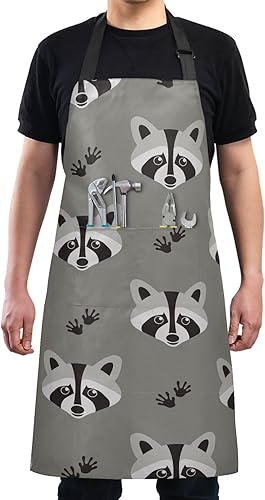 Miniatura 4 de Delantales de mapache para mujeres y hombres con bolsillos, delantal de cocina impermeable, delantal de cocina ajustable, delantal de jardín,