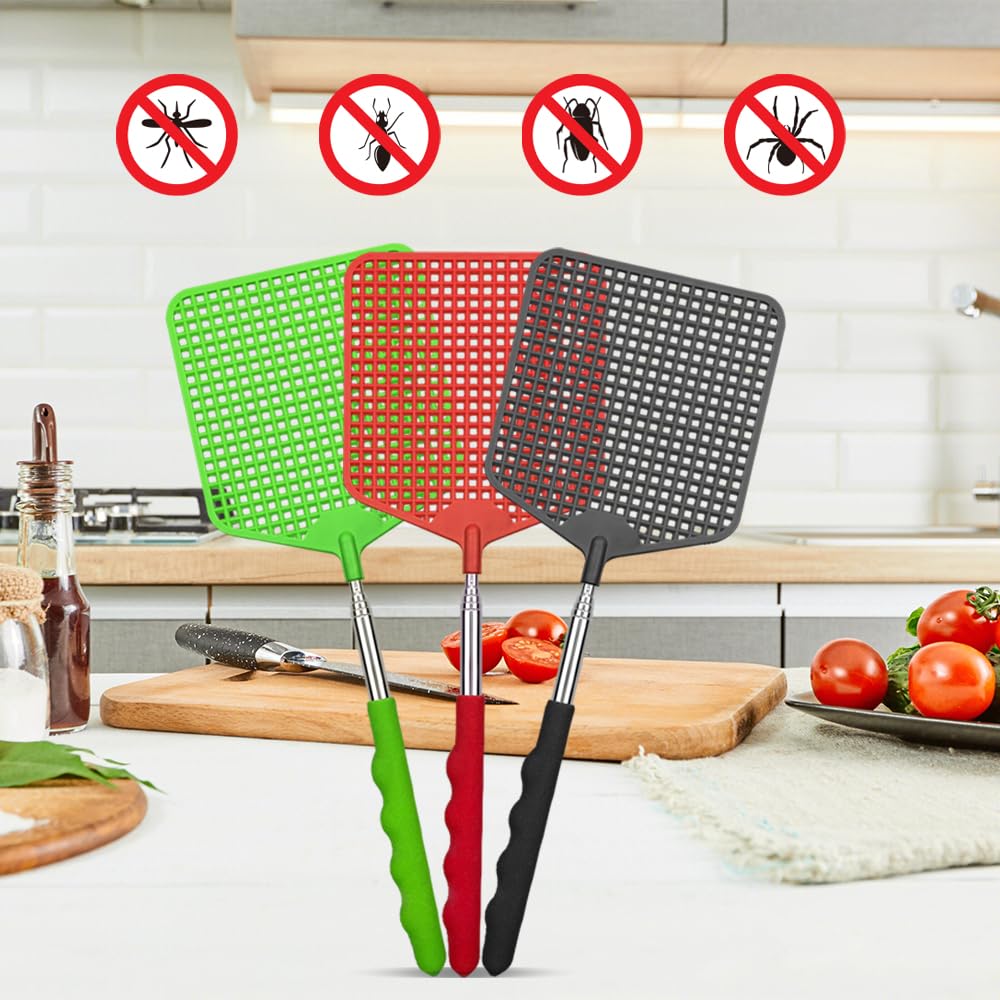 Matamoscas Retráctil De Plástico - Pack De 4 Colores, Ligero Y Práctico, Ideal Para Casa O Exterior
