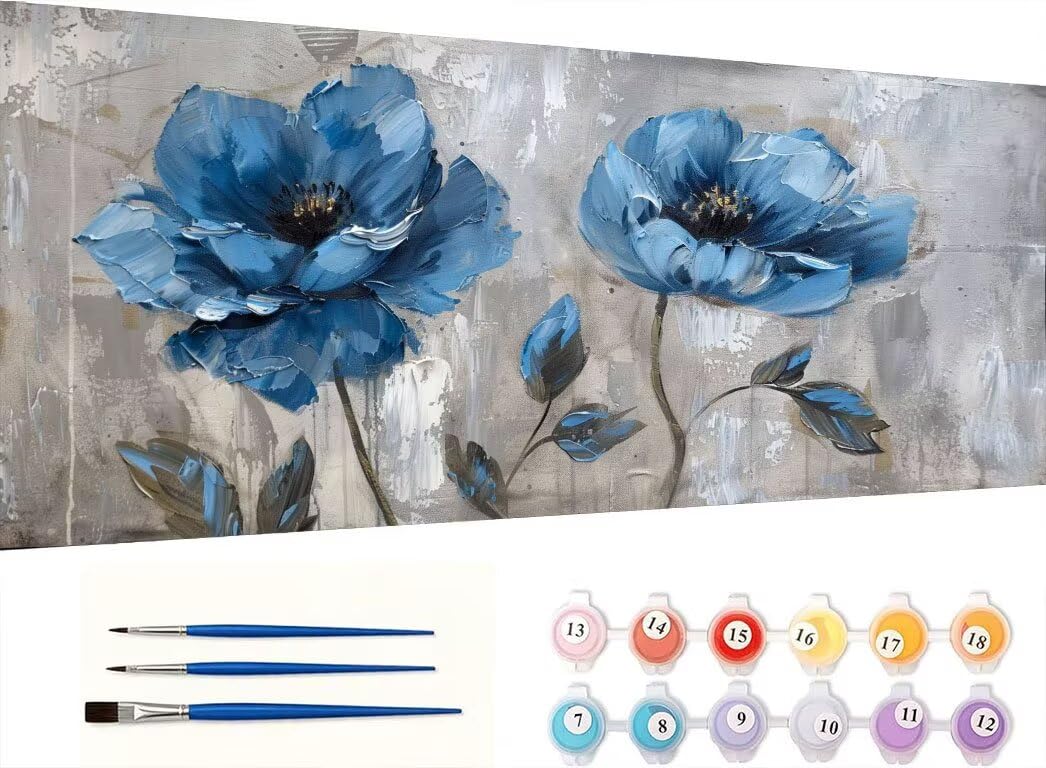 Malen Nach Zahlen Erwachsene, Blaue Blumen, 60x80cm 2JGWX-278