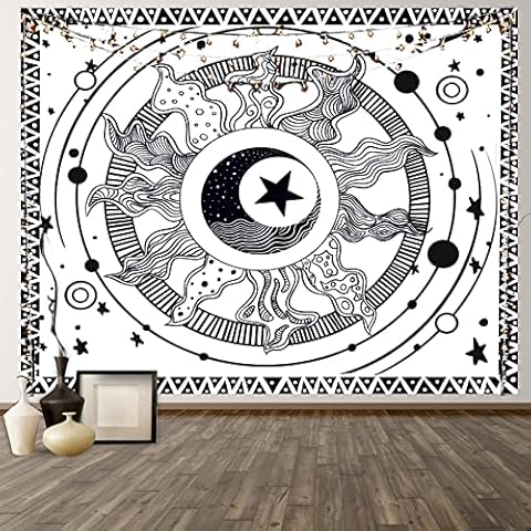HOTMIR Wall Tapestry Black and White - Tapestry for Bedroom Aesthetic | Sun Moon Tapestry for Bedroom, Living Room and Dorm Decor - (51.2x59.1 Inches, 130x150 cm) Cover