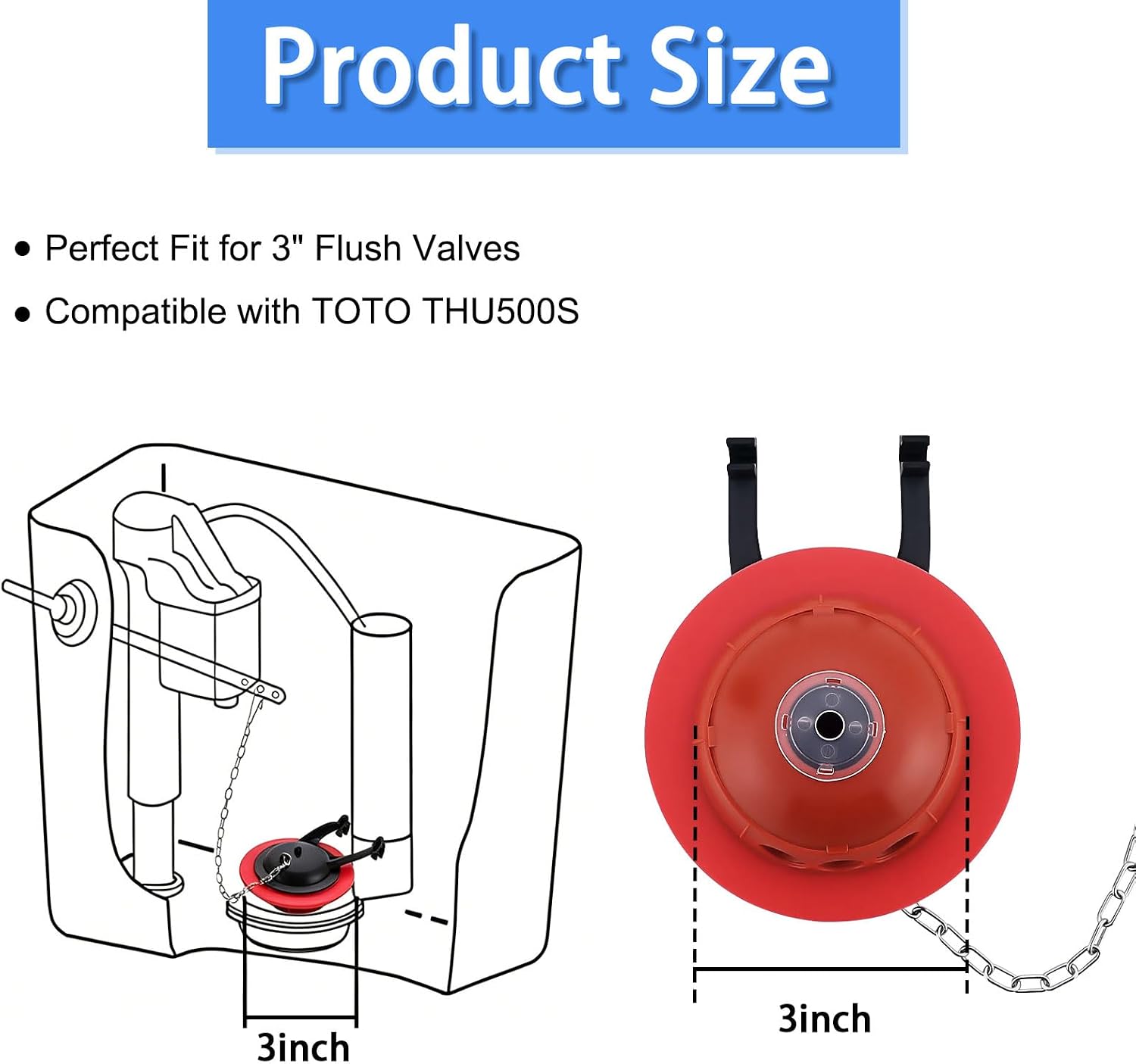 3 Inch Toilet Flapper Replacement for TOTO THU500S, Compatible with TOTO Flush Valve Tanks, Adjustable Flapper for CST400 Series, Replaces THU138S THU175S THU331S (1 Pack)