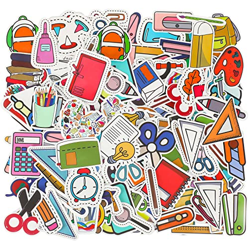 200 Pcs Back to School Stickers Science Stickers Colorful Math Stickers Waterproof Stationery Stickers for Teachers Kids Laptop Water Bottles Luggage Refrigerator Classroom Decorations, 100 Designs