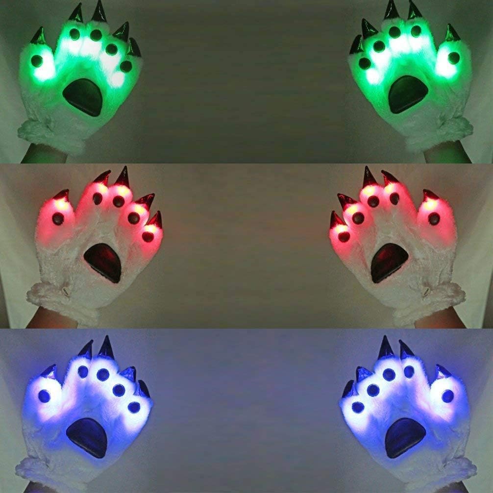 LED Finger Flashing Bear Paw Gloves - Luwint Novelty Lights Up Glow Blink Show Prop Toy for Werewolf Cat Monster Costume : Clothing, Shoes & Jewelry
