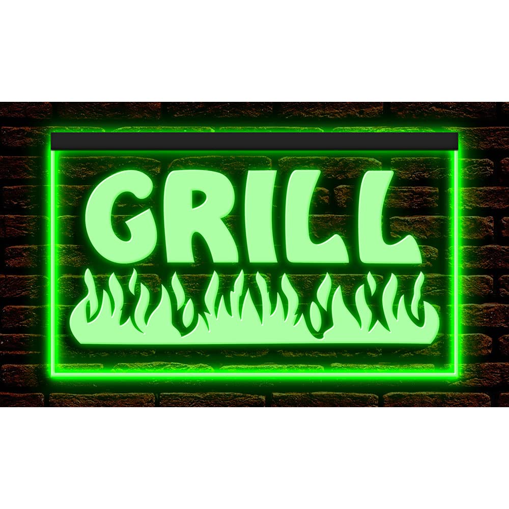 110032 Fire Grill Bar Restaurant BBQ Steakhouse Open Display LED Light Neon Sign (21.5