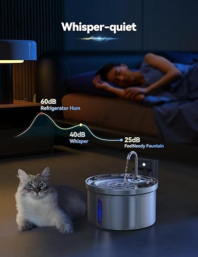 Miniatura 7 de FEELNEEDY - Fuente de agua inalámbrica para gatos separación de agua y batería FEELNEEDY Dispensador automático de agua para mascotas de acero