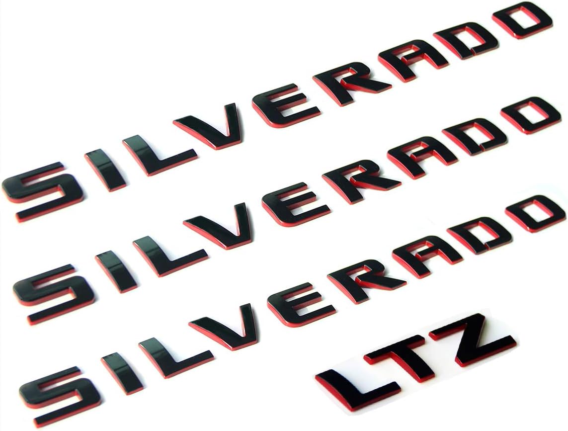Yoaoo 3pack OEM Silverado & LTZ Letter Emblems 3D Badge Compatible with for Silverado 1500 2500Hd 3500Hd Series 1999-2018 Red Line Redline Gloss