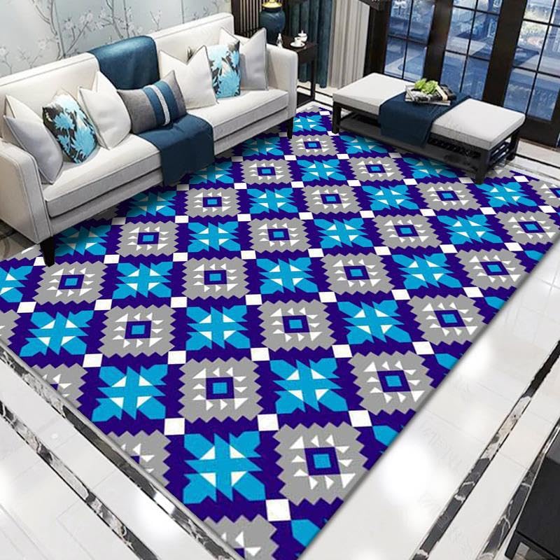 Tapis de salon géométrie bleu gris doux tapis chambre 100x140