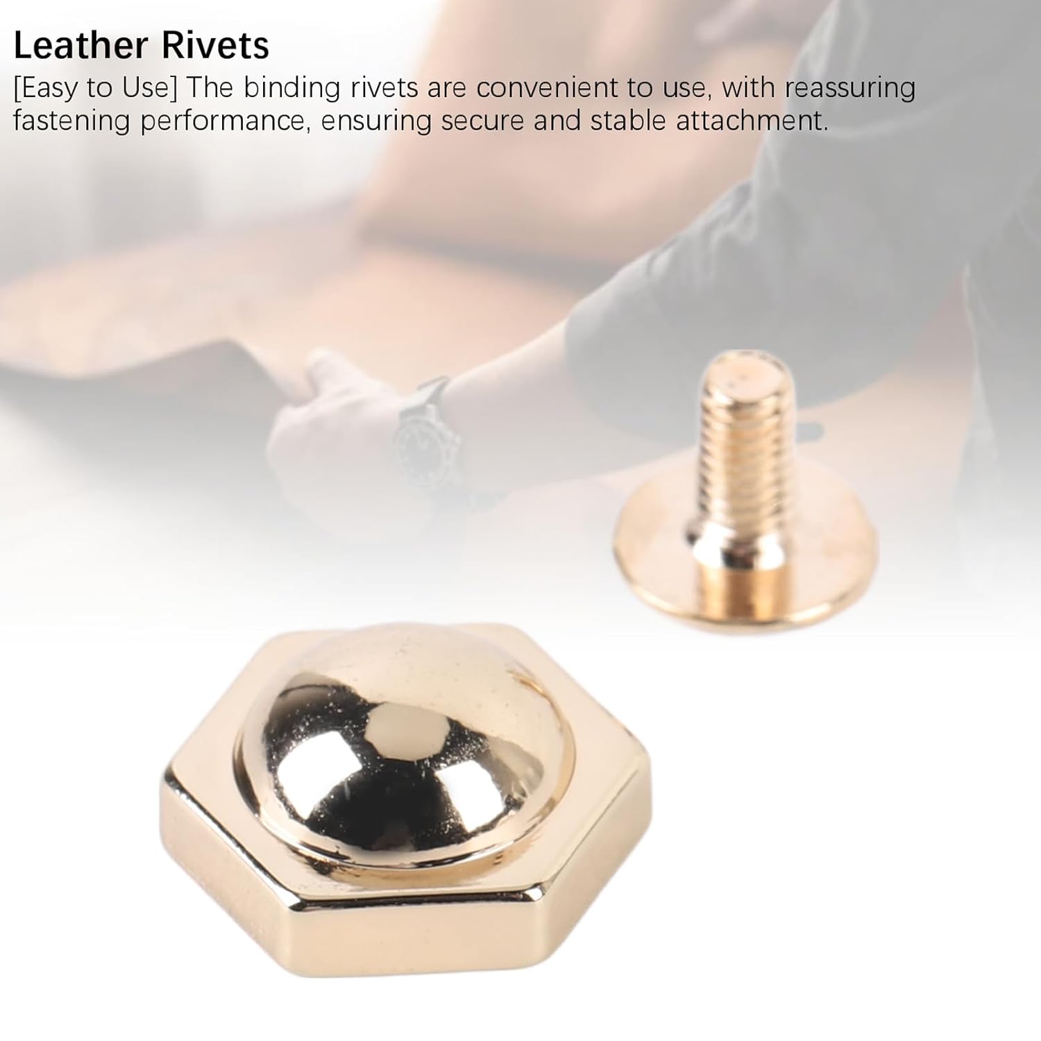 Leather Rivets Kit,Small Screws for Handbags,50Pcs Hex Shape Rivets, Zinc Alloy Binding Rivets Slot Screws Leather for Bags Collar Harness Luggage Purse(Light Gold)