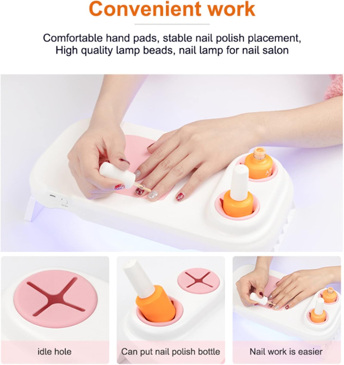 JMTALL Lámpara de uñas de gel con soporte para botella secadora de uñas UV de 48 W reposabrazos 30 luces LED para esmalte de gel accesorios