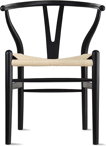 Miniatura 11 de 2xhome - Silla con respaldo cruzado, marco de madera sólida, estilo antiguo, silla de comedor con asiento de tejido suave (arce miel) Natural,Negro