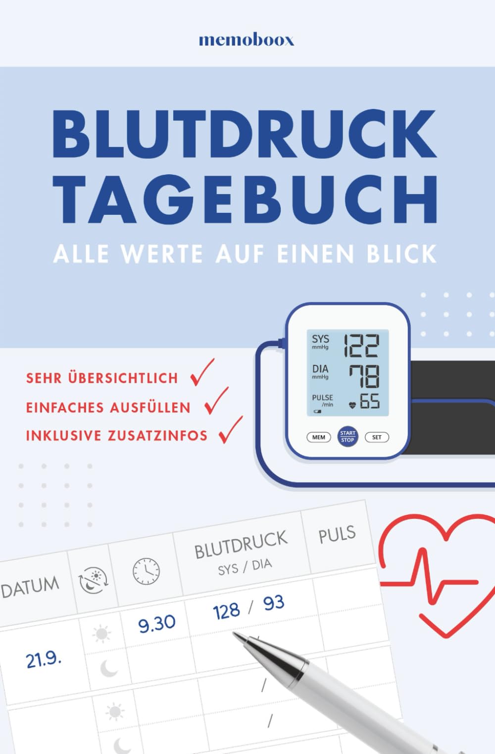 Blutdruck-Tagebuch – Alle Werte auf einen Blick: Einfaches Ausfüllen | Handlich | Übersichtliche Tabellen | 100+ Seiten | Blutdruck und Puls messen | Medikamente | 2 x täglich