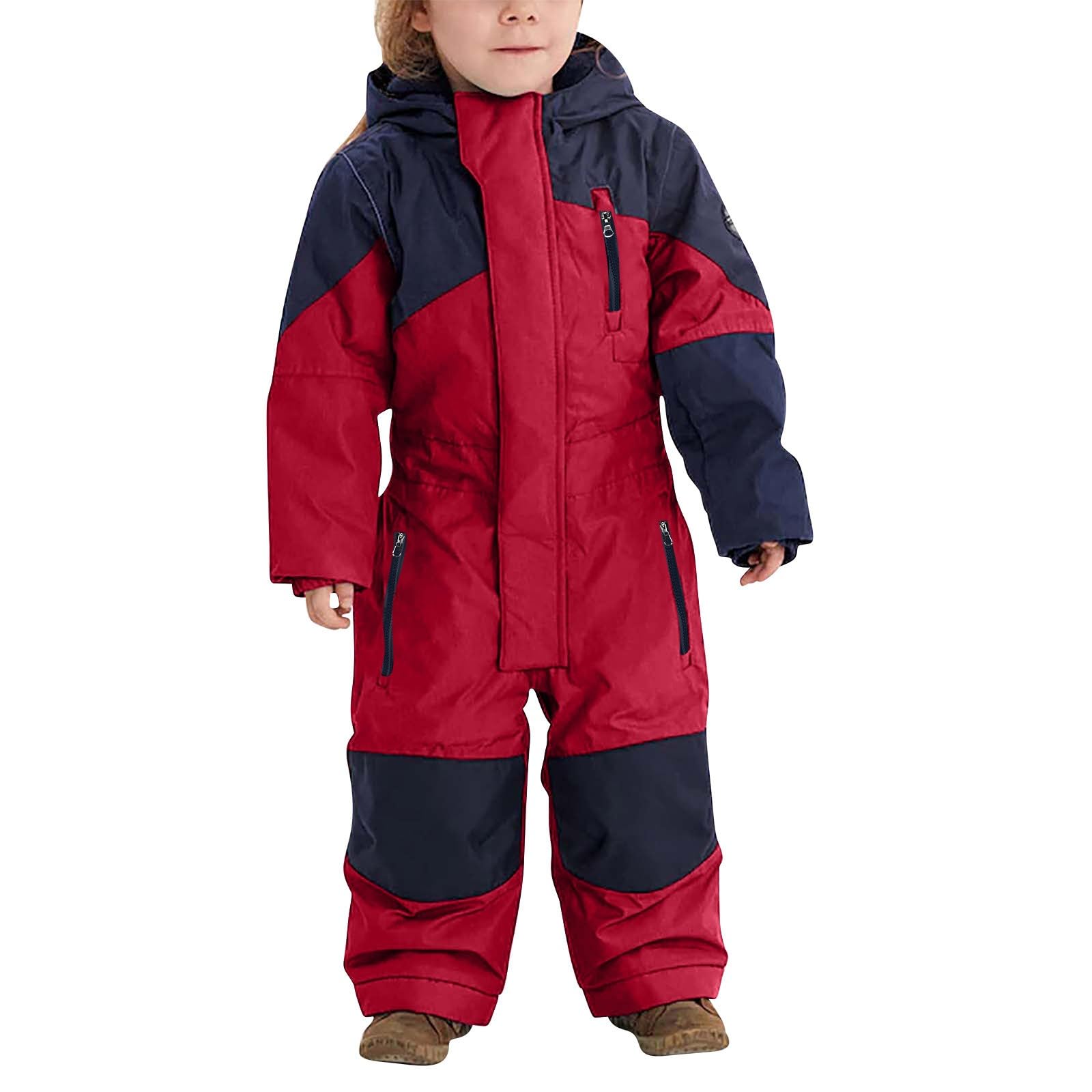 Generisch 2025 Traje de Esquí Infantil Con Capucha Y Rayas Reflectantes Mono a Prueba de Viento Traje de Nieve Cálido Chaqueta térmica de Plumas Más Gruesa Ropa de Esquí Suave Cómodo Traje de Invierno