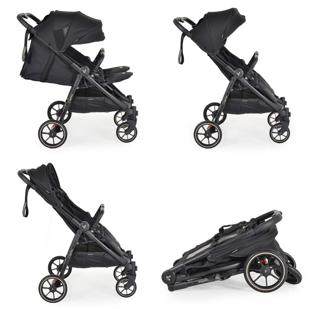Cangaroo poussette jumelle 2Gether, couvre-pieds, cadre aluminium, pliable, coloris:noires