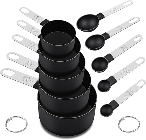 Miniatura 10 de Juego de tazas y cucharas medidoras, 10 piezas de herramientas de medición anidables, accesorios esenciales de cocina con mango de acero inoxidable