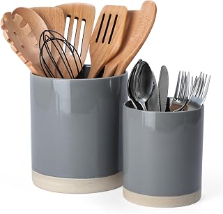 famiware Ceramic Utensil Holder, 7.2"+5.8", Set of 2, Dark Gray