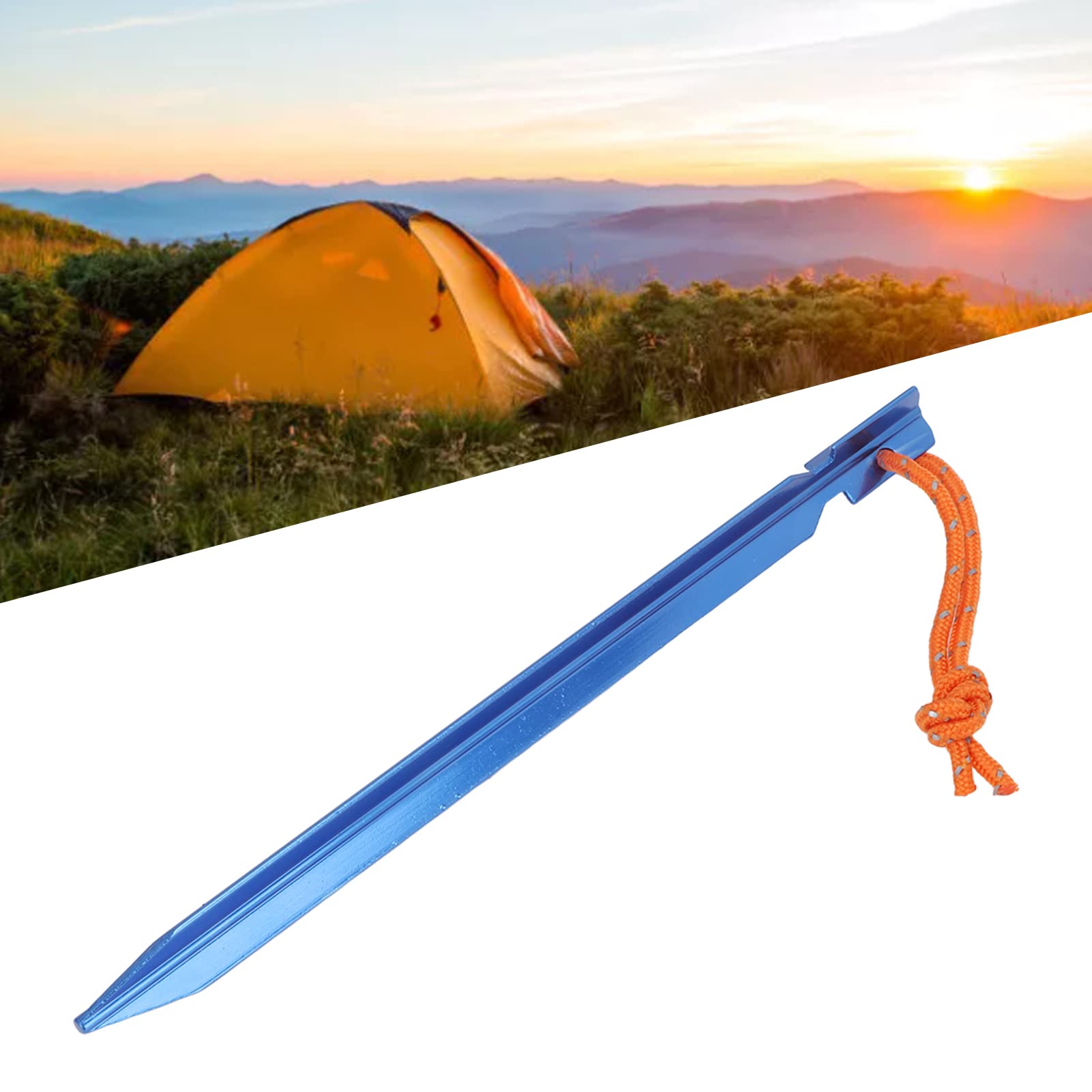 Picchetti per tende a forma di V, robusti, in lega di alluminio, picchetti da campeggio, picchetti per tende ultraleggeri lunghi 18 cm con corde per accessori per tende da campeggi (Blu)