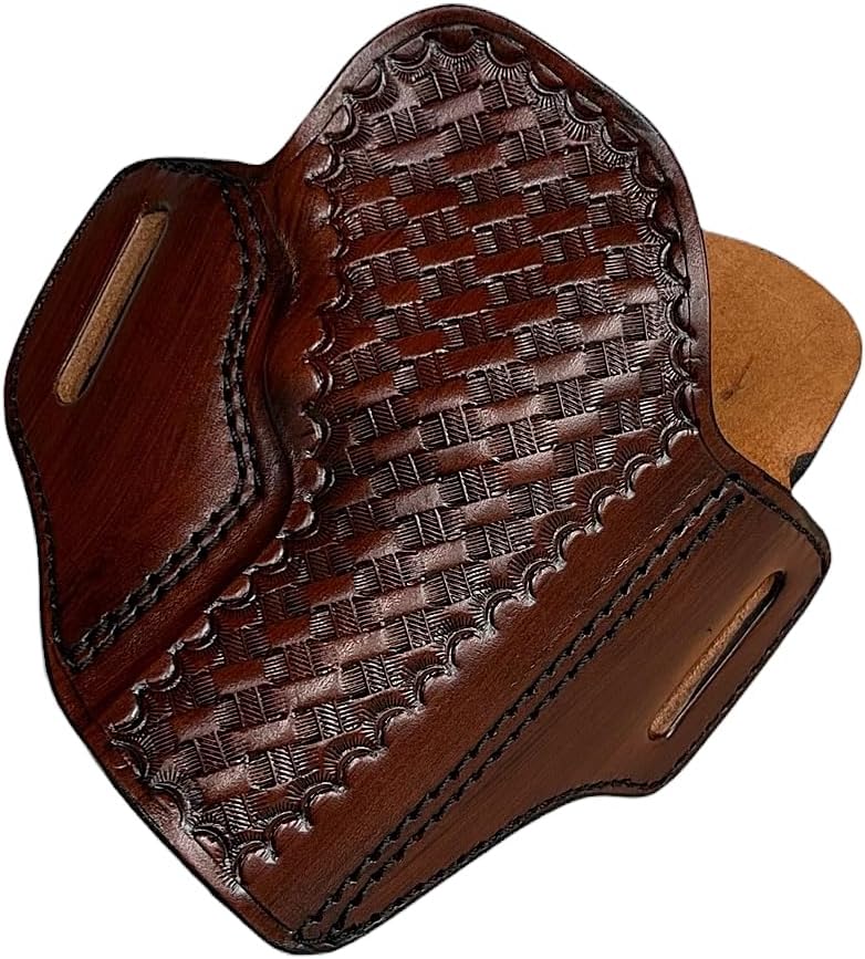 OWB Leather Holster for Taurus 856 Defender 3" Barrel, Basket Weave, Genuine Leather, Right or Left Handed, ShnLeather