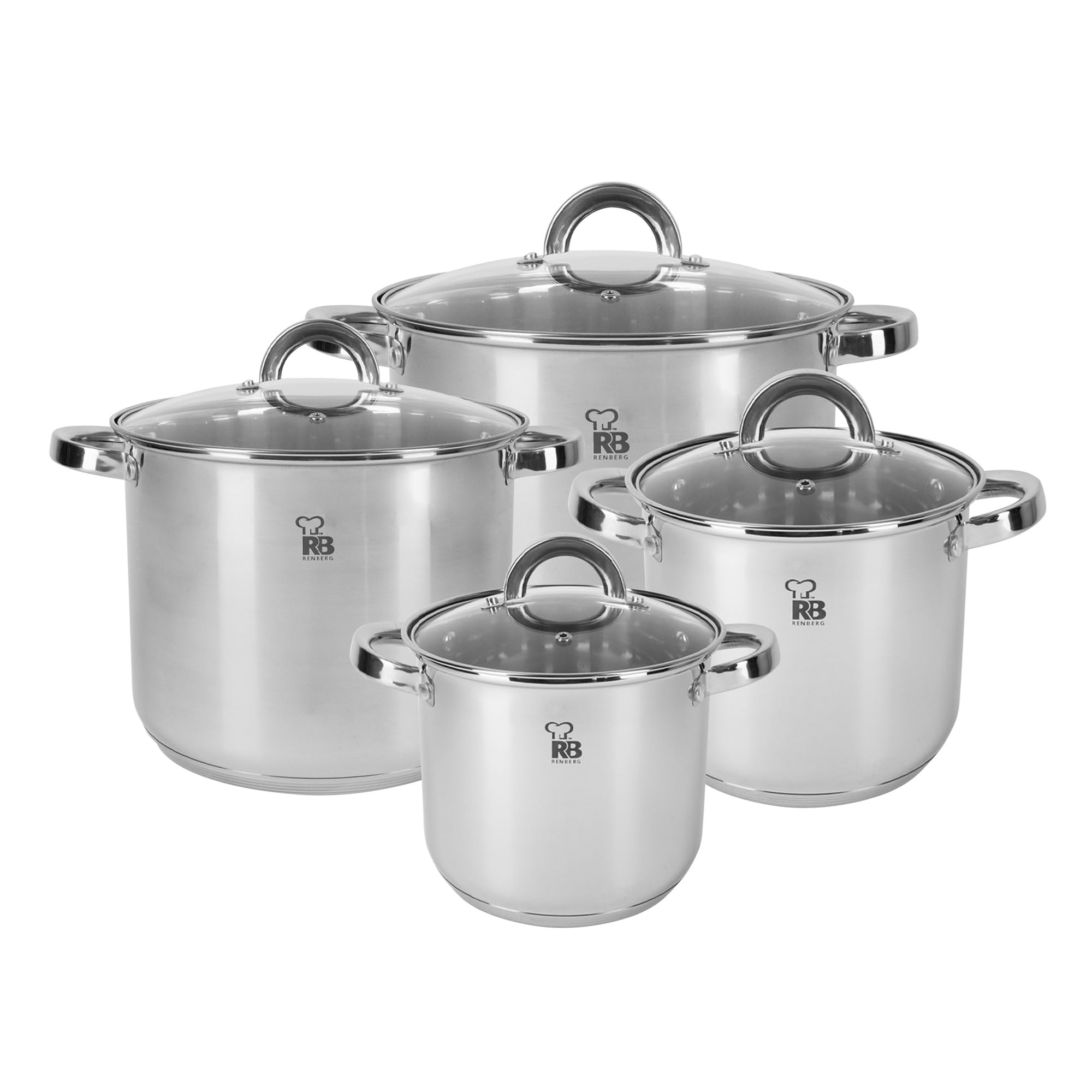 Renberg BATERÍA 8PCS, Acero Inoxidable, Silver, 4 L