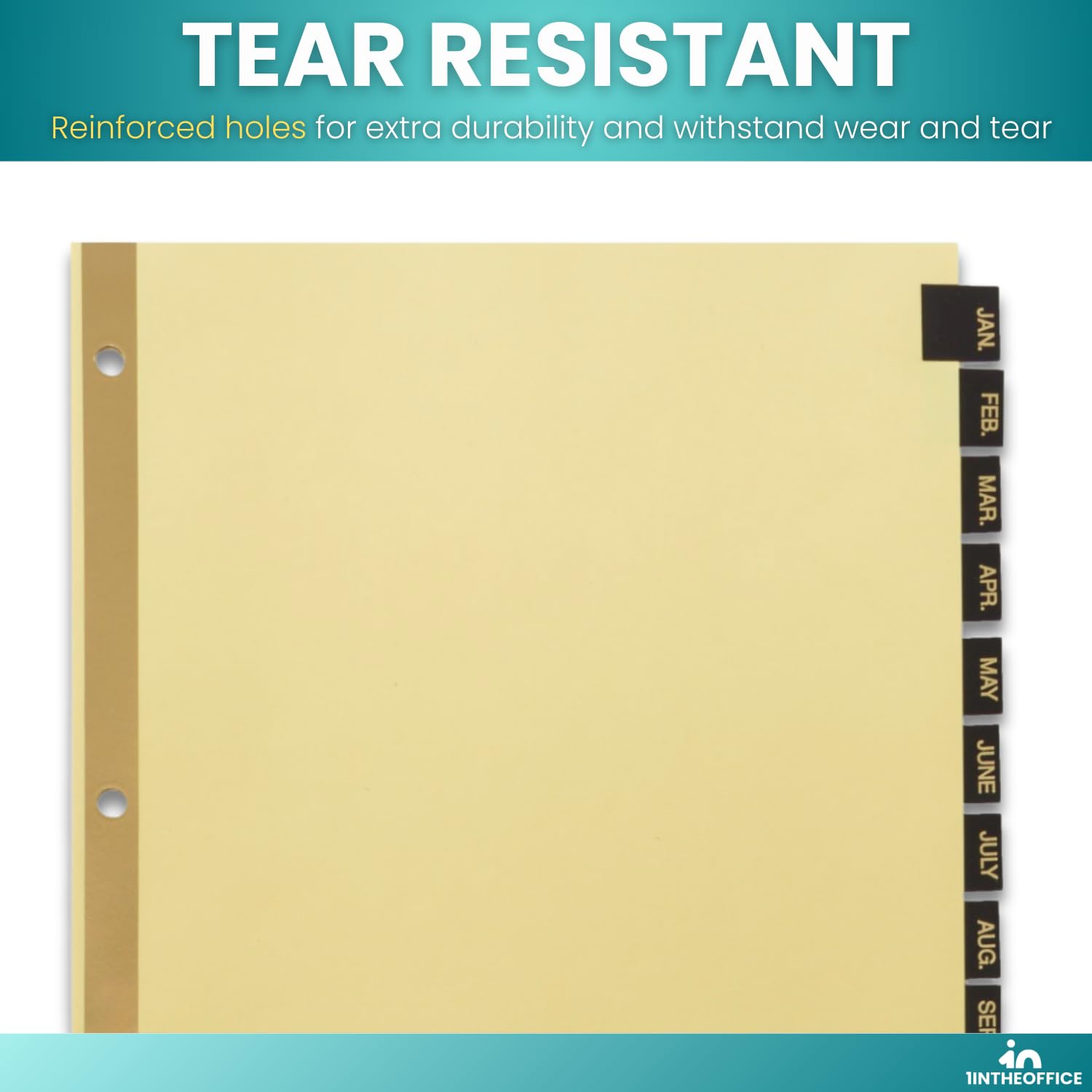 1InTheOffice Monthly Tab Dividers, Month Tabs for 3 Ring Binder, Monthly Leather Dividers, 12-Tab, Black, (4 Pack) - Image 5