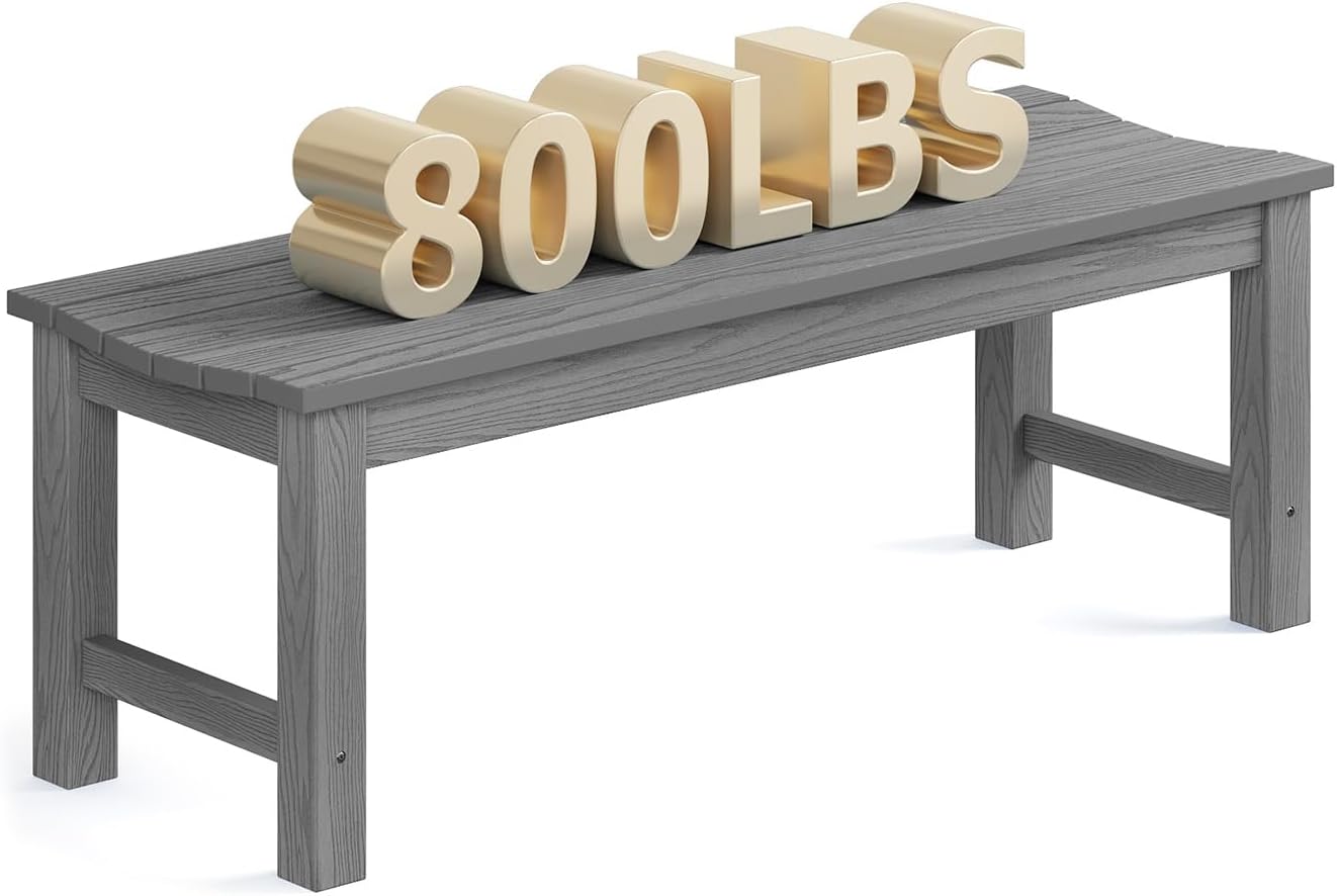 LAHAAP 2-Person Outdoor Patio Bench - Backless 800lbs Capacity, Weatherproof HIPS Never Rot or Fade, Grey Garden Seat for Backyard Porch