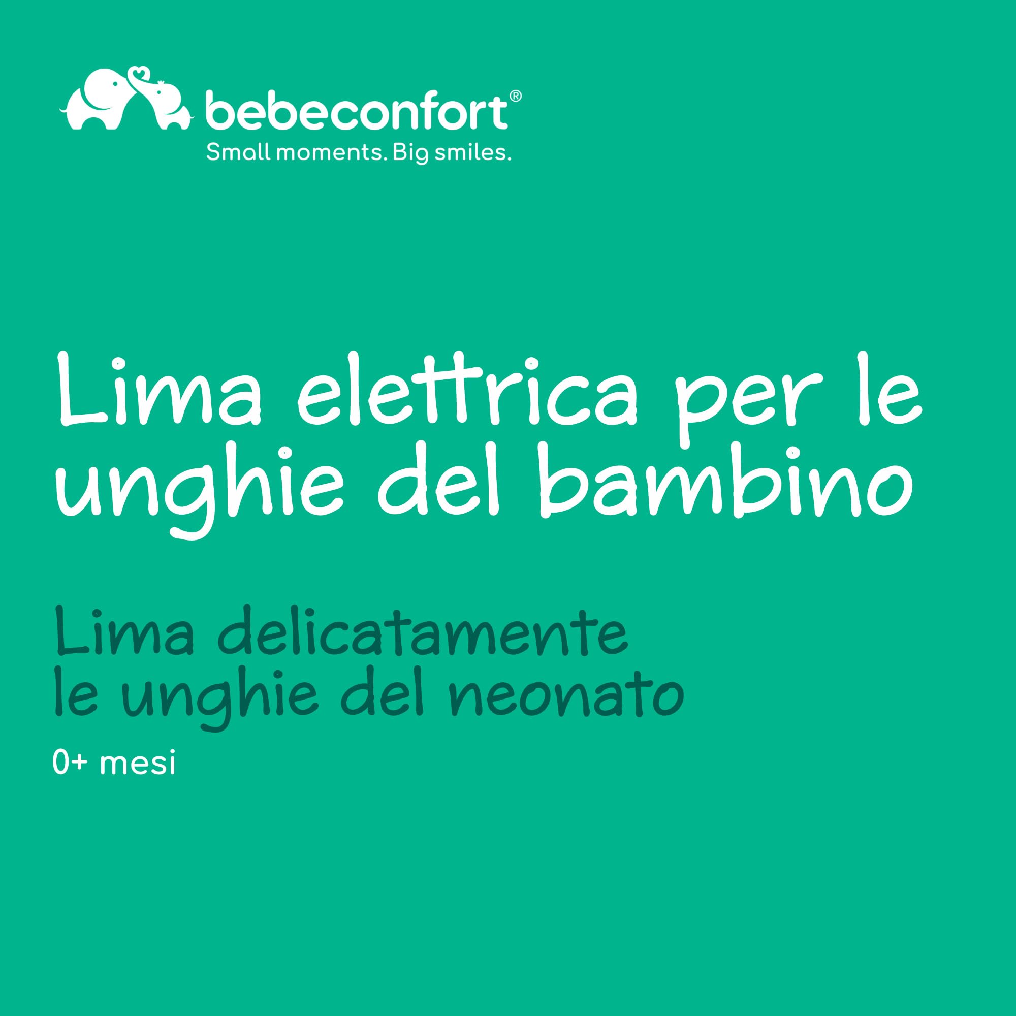 Bebeconfort Lima Elettrica per Unghie Neonato, Dalla Nascita, Neonati e Bimbi Piccoli, 7 Lime per Unghie di Varie Texture, Ricarica USB-C, 3 Velocità, Luce a LED Incorporata, Custodia Inclusa, Verde