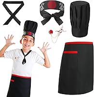 Vista 1 de Hibachi - Conjunto de disfraz de chef y delantal, disfraz de teppanyaki japonés completo profesional con sombrero de chef alto