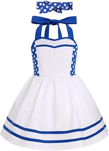 Miniatura 2 de Vestido de cuadros rosa para niña con sombrero, azul y blanco, a lunares, vestido de princesa