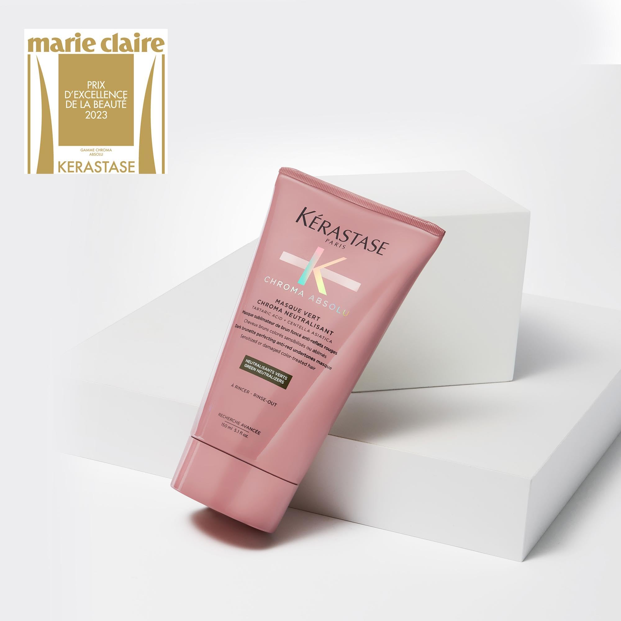 Kérastase Haarmaske für strapaziertes oder geschädigtes und dunkelbraunes Haar, Masque Vert Chroma Neutralisant, Chroma Absolu, 150 ml