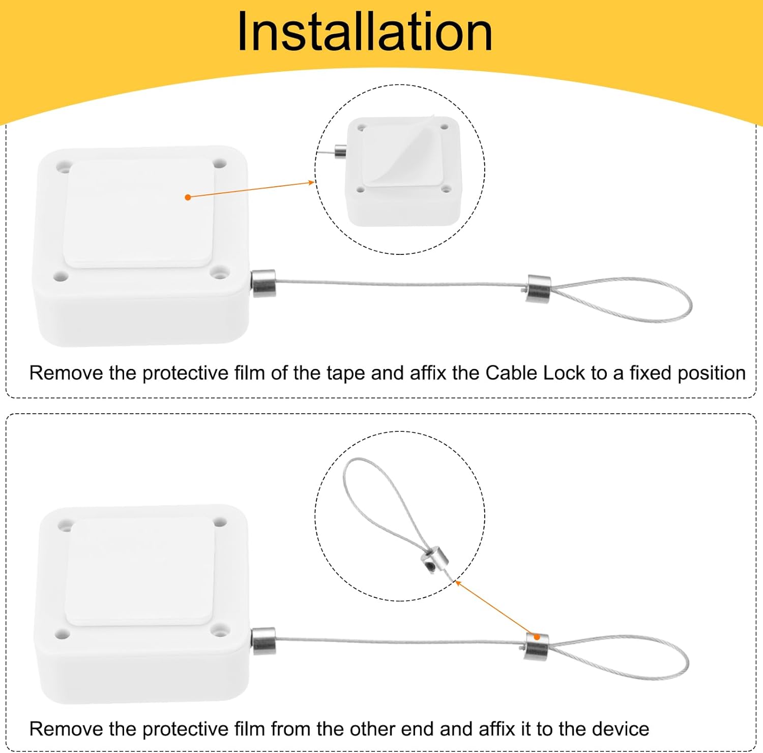 MECCANIXITY 3.3 ft Retractable Cable Lock with Latch Remote Control Security Lock with Adjustable Cord Tether Anti Theft for Laptop, TV, 600g, White, 4 Pack