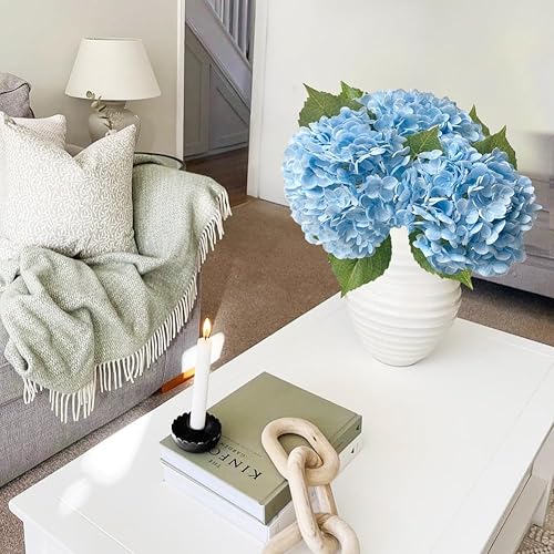 Miniatura 3 de Hortensias artificiales de tacto real, 3 piezas de 21 pulgadas, flores de seda de látex real grandes, tallos largos, ramo de flores falsas para