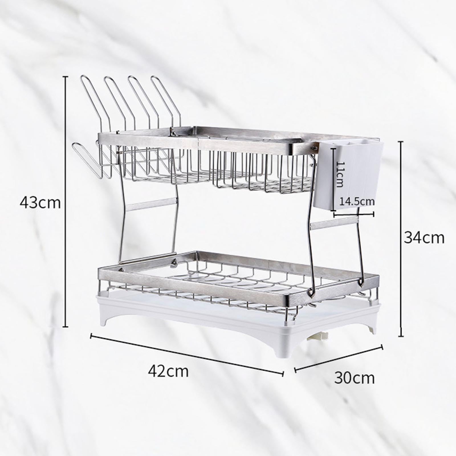 Scolapiatti Scolapiatti Scolapiatti Scolapiatti sopralavello Scolapiatti con vaschetta raccogli-Gocce 2 Ripiani Metallo con portaposate Acciaio Inox Scolapiatti Retrattile (Argent