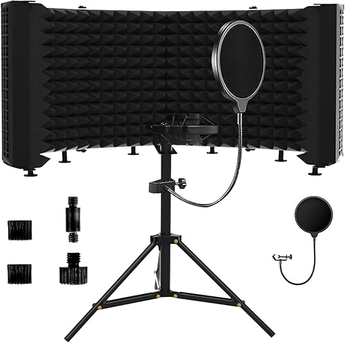 Miniatura 1 de Escudo de aislamiento de micrófono panel insonorizado plegable y ajustable para grabación, podcasting, cabina vocal, estudio y uso doméstico