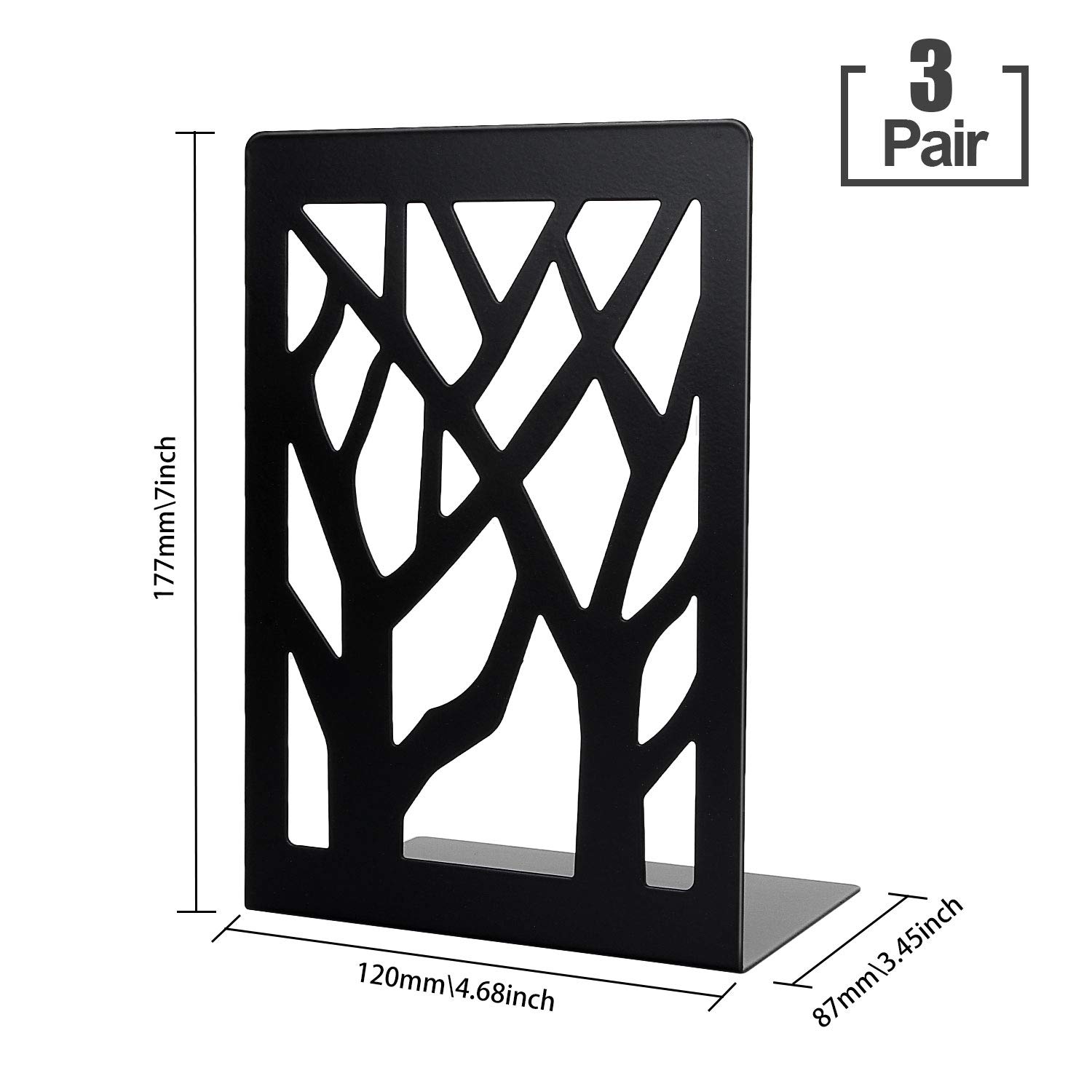 AHUNTTER Metal Bookends 3 Pair Tree Unique Design Book Ends Black Heavy Duty Book End Holder for Shelves Office & School Decorative - Image 2