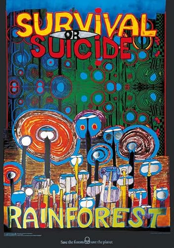 kunst für alle Kunstdruck/Poster: Friedensreich Hundertwasser Überleben oder Selbstmord - Regenwald - hochwertiger Druck, Bild, Kunstposter, 59x84 cm