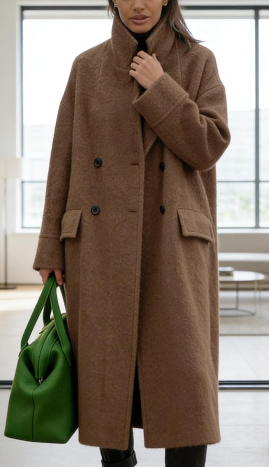 CHARTOU Women Oversized Long Winter Coats Warm Wool Blend Pea Trench Coat Overcoat - Image 2