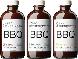 Jonny Hetherington Essentials – Smoky BBQ Sauce Trio, 3-Pack | All-Natural Ingredients | No Additives/Preservatives | Original Smoky, Pineapple Smoky & Craft Beer Smoky | 237mL, 8oz (Glass Bottle)