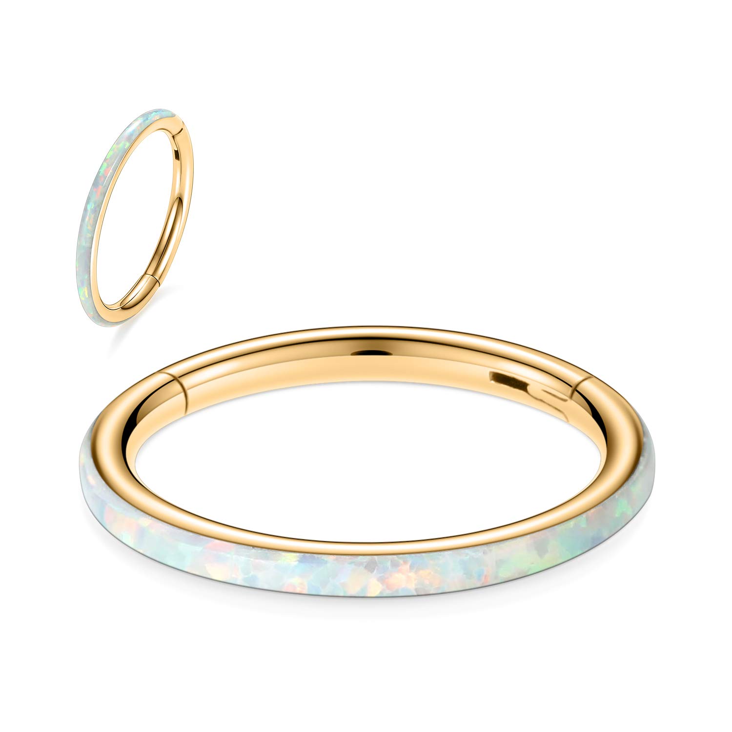 hengkaixuan CZ/Opal Nose Rings Conch Jewellery Septum Clicker 316L Surgical Steel Segment Ring Helix Cartilage Earrings Hoop Daith Tragus Rook Piercing Jewellery